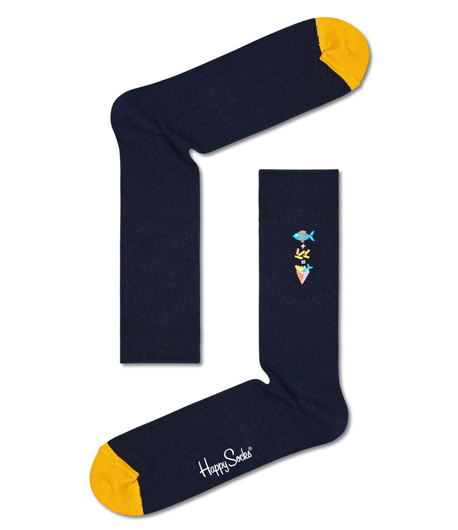 Happy Socks Sokken Ribbed Embroidery Fish n Chips Zwart online kopen