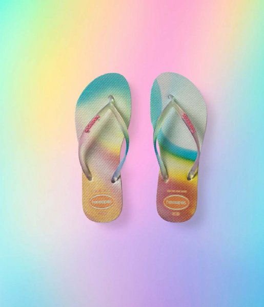 Havaianas Slippers Flipflops Slim Metallic Rainbow Beige (0121)