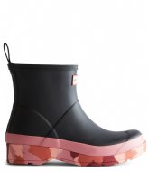Hunter Womens Play Short Camo Sole Boot Black Red