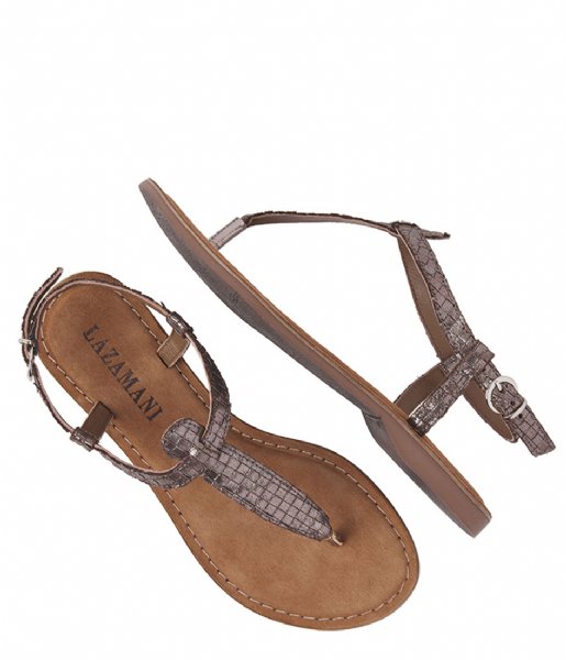 Lazamani  T-Strap Sandals Weave Pewter