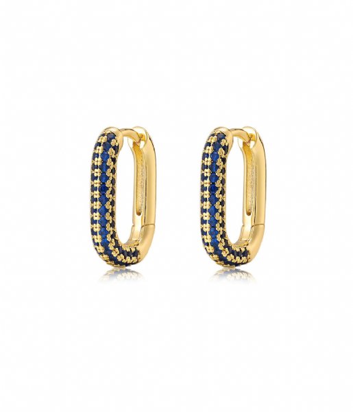 LUV AJ  Pave Chain Link Huggies Blue Sapphire Gold Plated