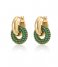 LUV AJ  Pave Interlock Hoops Green Emerald Gold Plated