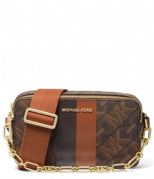 Michael Kors  Jet Set Small Double Zip Camera Chain Xbody Brown Luggage (227)