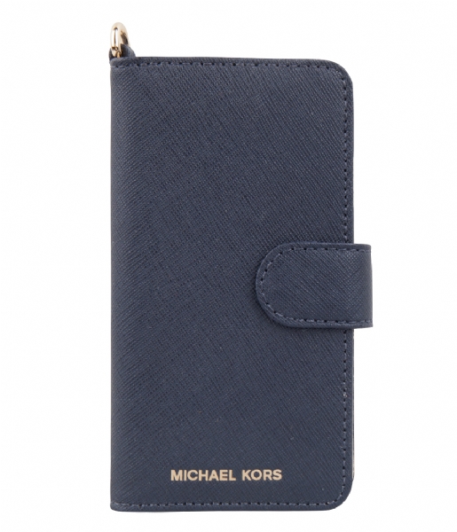 Michael Kors  Electronic Leather Folio Phone Case iPhone 7 admiral & gold hardware (dark blue)