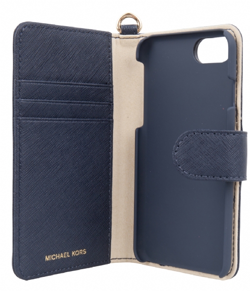 Michael Kors  Electronic Leather Folio Phone Case iPhone 7 admiral & gold hardware (dark blue)