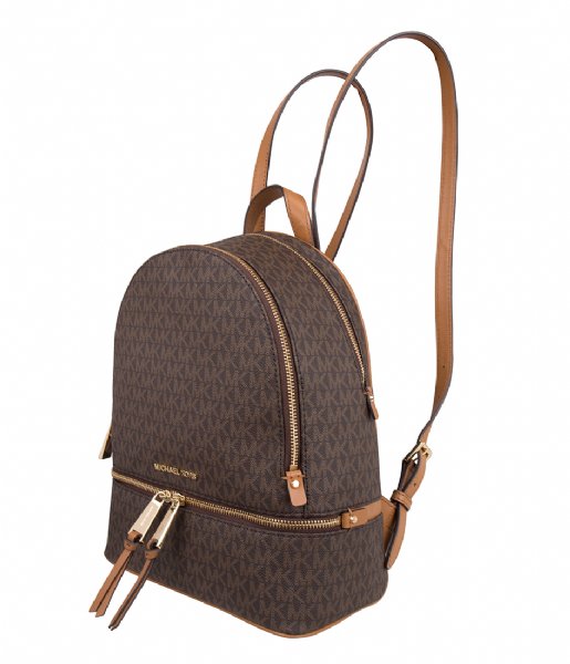 Duplicatie stad Wees Michael Kors Dagrugzak Rhea Zip Medium Backpack brown & gold colored  hardware | The Little Green Bag