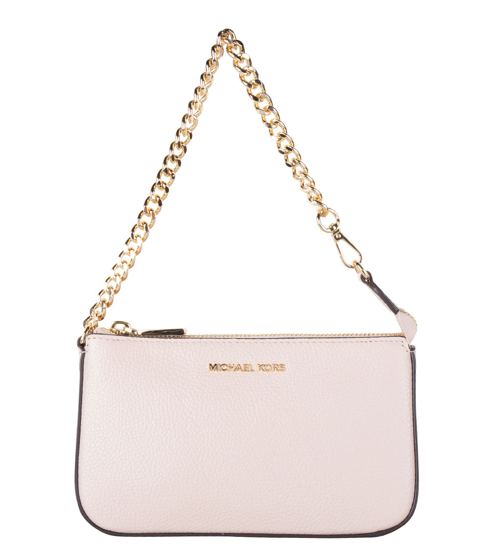 Michael Kors Handbag Medium Chain Pouchette soft pink & gold hardware | The  Little Green Bag