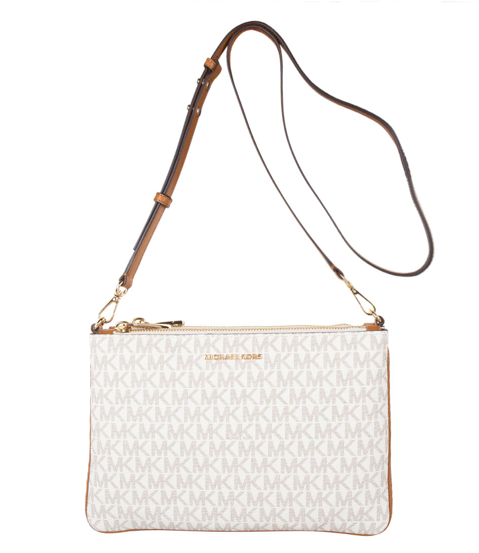 Michael Kors Crossbody bags Jet Set Large Double Pouch Crossbody vanilla &  gold colored hardware | The Little Green Bag