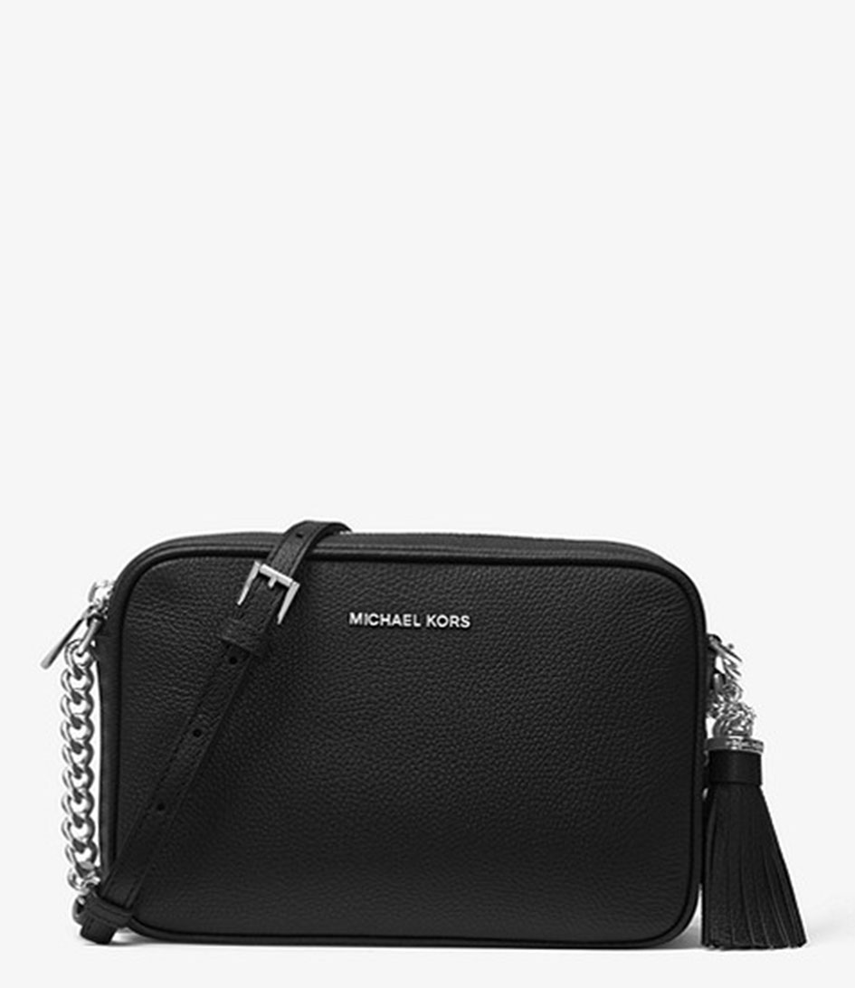 michael kors black leather handbag with silver hardware