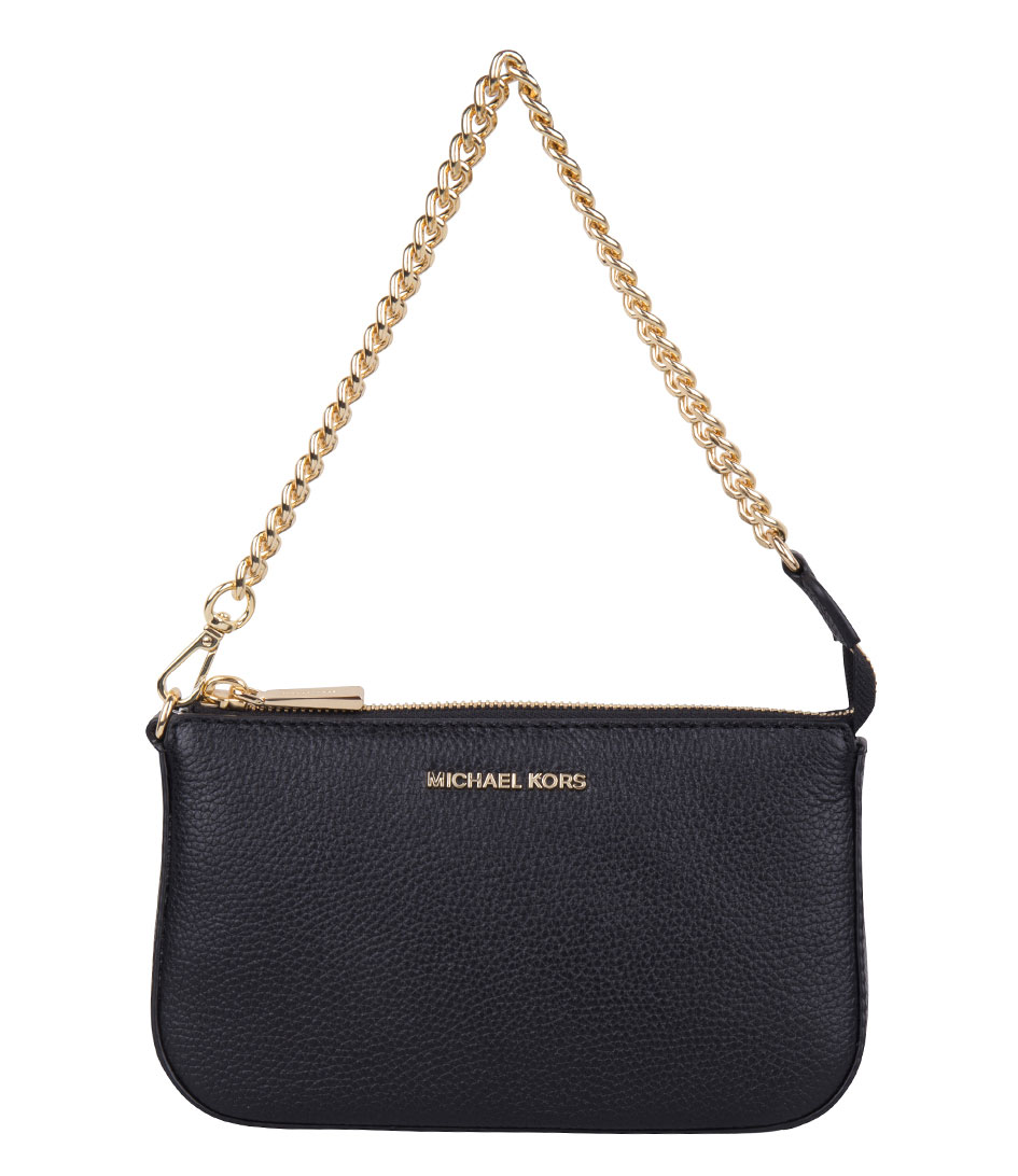 Michael Kors Handbag Jet Set Medium Chain Pouchette black & gold colored  hardware | The Little Green Bag