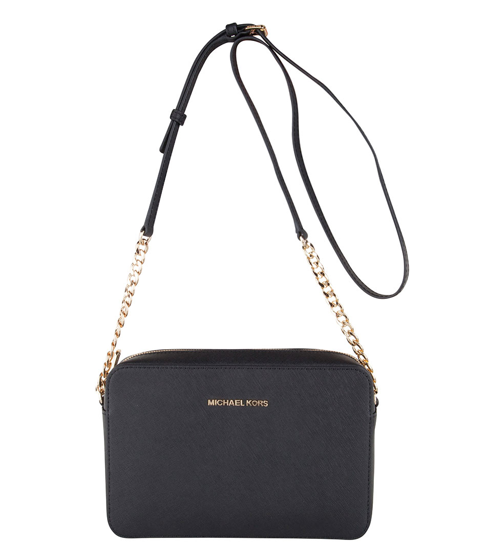 Michael Kors Crossbody bags Jet Set Travel Large EW Crossbody black & gold  colored hardware | The Little Green Bag