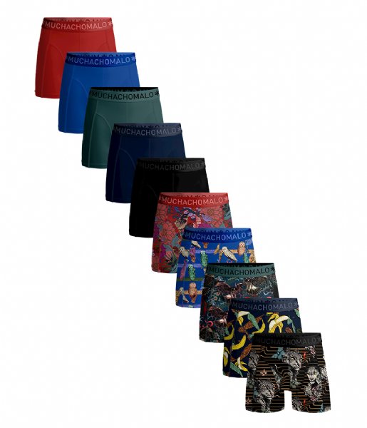 Muchachomalo  Men 10-Pack Boxer Short Print Solid Print/Black/Blue/Green/Blue/Red