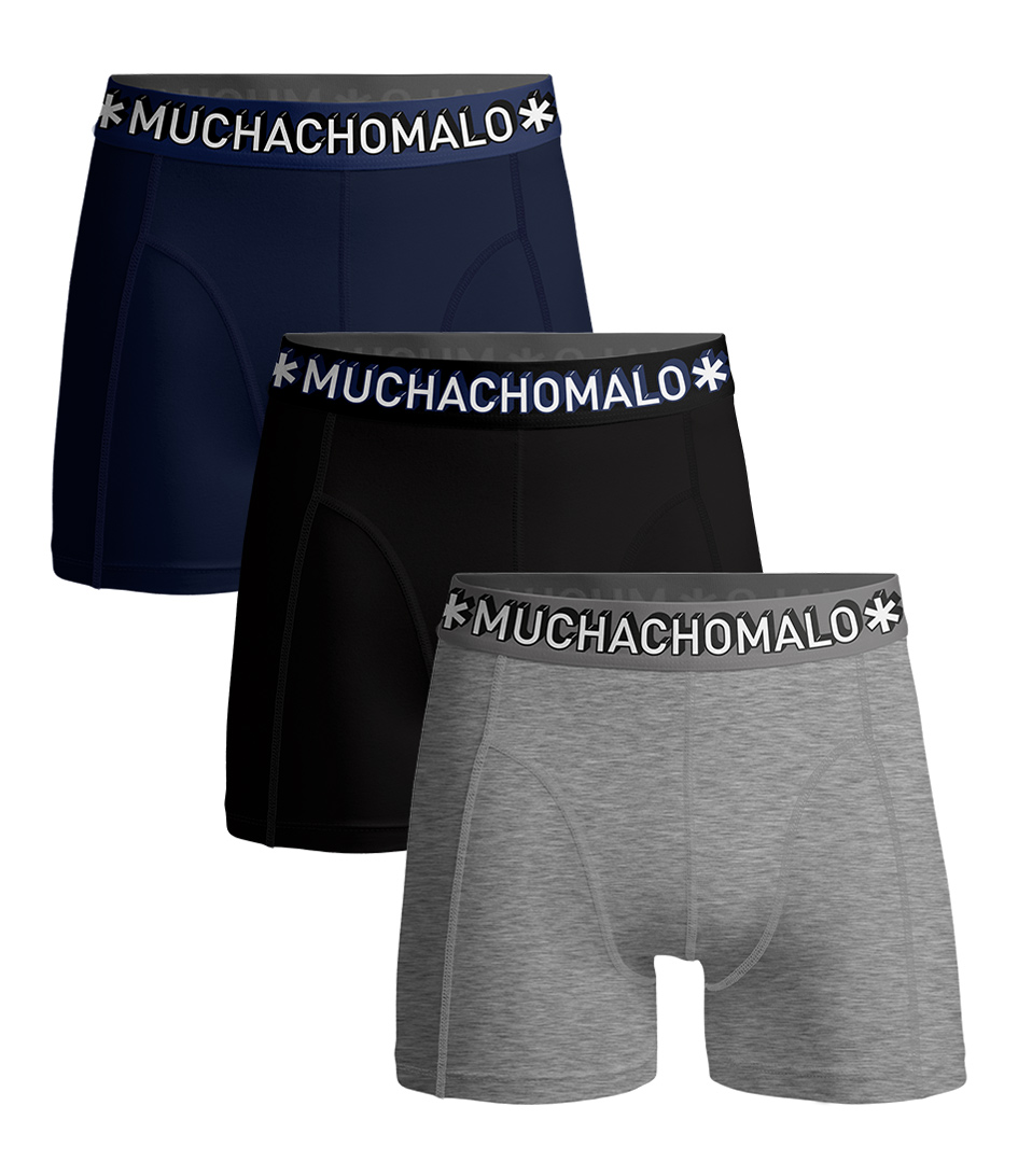Muchachomalo Solid1010 367 3 pack boxershorts black/blue/grey melee online kopen