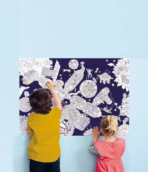 OMY  Giant Coloring Poster Space Station and Glow In The Dark Stickers Space Station