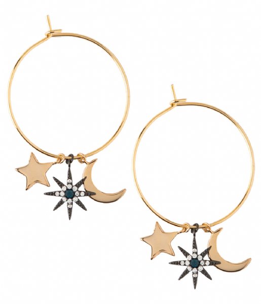 Orelia  Moon & Star Charm Hoop Earrings gold (22406)