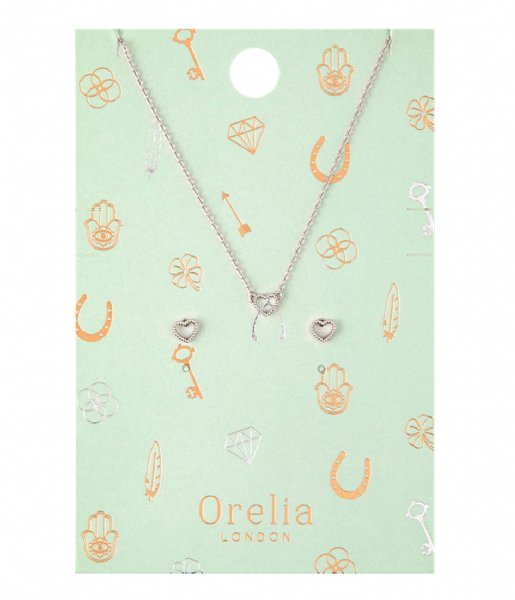Orelia  Open Heart Earring Necklace silver plated (22087)
