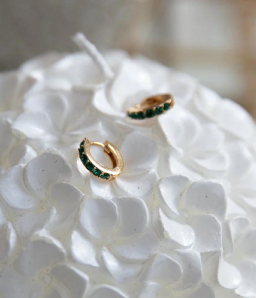 Orelia  Emerald Pave Huggie Hoops Gold Plated