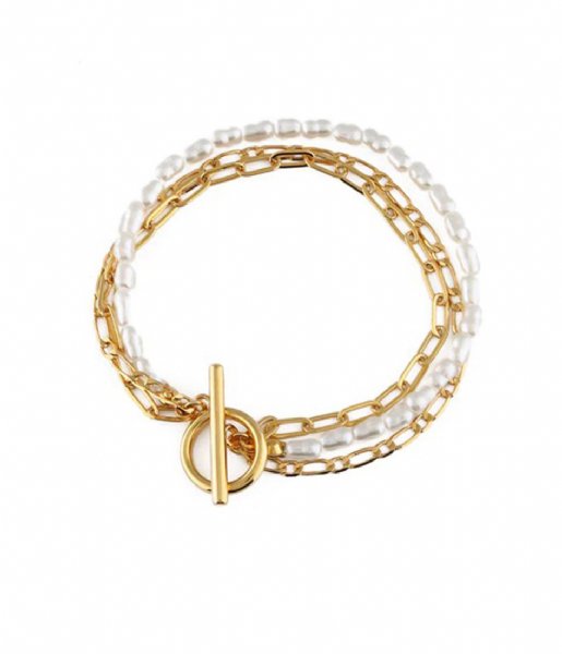 Orelia  Pearl And Chain 3 Row T-Bar Bracelet Gold colored