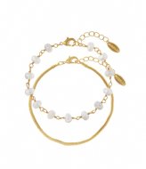 Orelia Snake Chain And Pearl 2 Row Bracelet Gold colored
