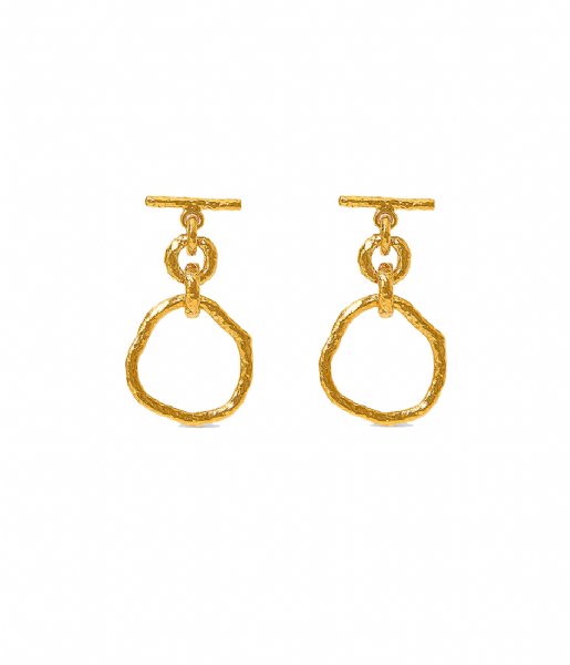Orelia  Molten T-Bar & Open Circle Drop Earrings Pale Gold