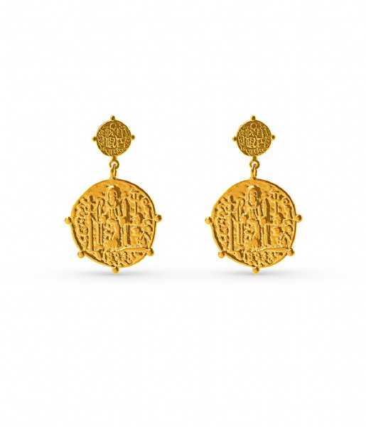 Orelia  Medallion Double Drop Earring Pale Gold