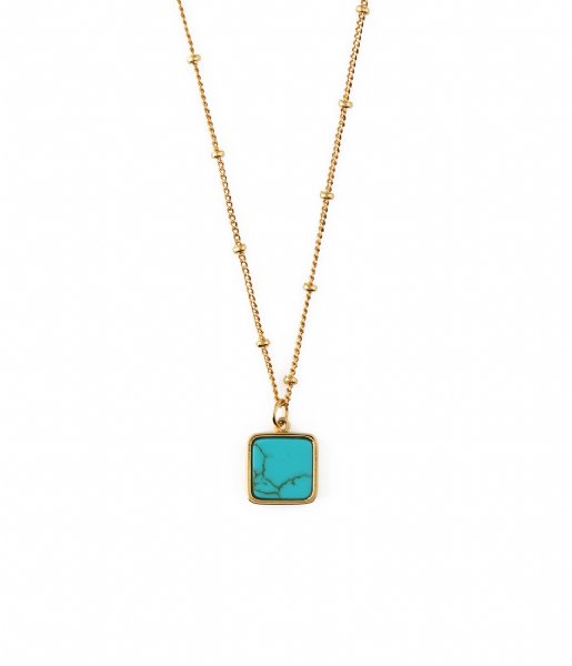 Orelia Ketting Square charm necklace turqoise Gold colored