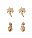 Orelia Oorbellen Palm Tree Pineapple Earrings Pack Goud orelia kopen in de aanbieding
