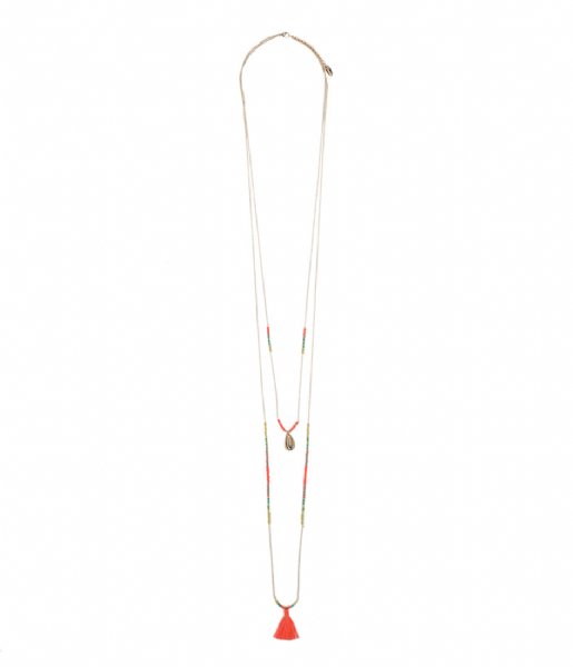 Orelia  Seed bead & tassel charm Necklace gold (10633)