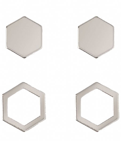 Orelia  Hexagon Stud 2 Pack silver (22009)