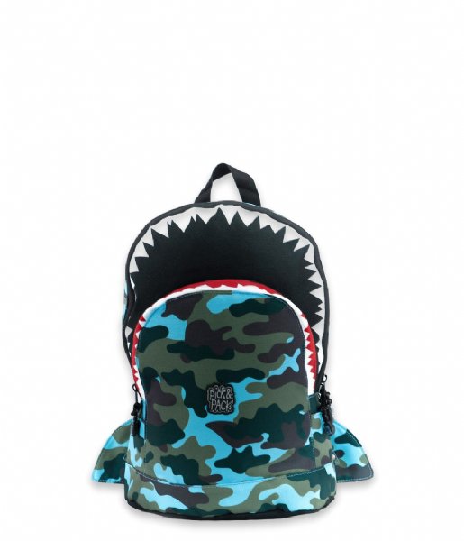 Pick & Pack  Shark Shape Backpack M 13 Inch Camo light blue (91)