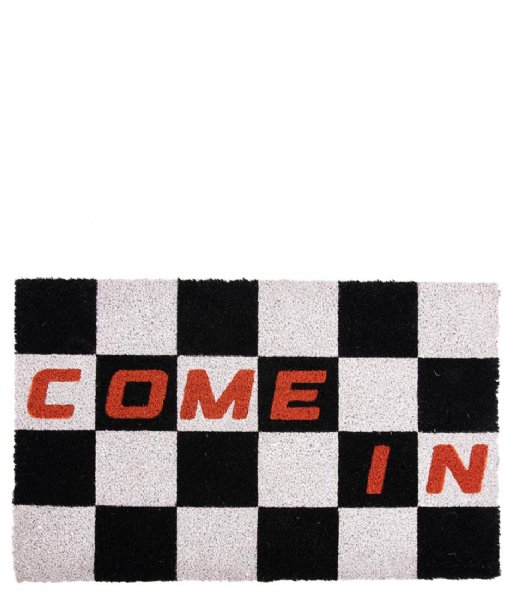 Present Time  Doormat Come In Black & White Checker (PT4149BK)