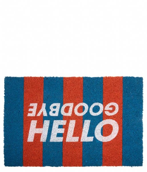 Present Time  Doormat Hello Goodbye Blue & Orange Stripes (PT4149BL)
