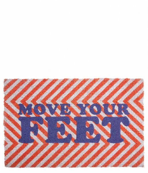 Present Time  Doormat Move Your Feet Orange & White Zig Zag (PT4149OR)