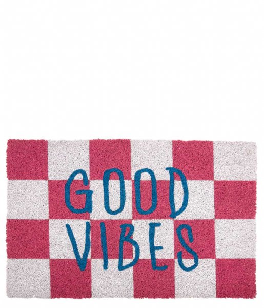 Present Time  Doormat Good Vibes Pink & White Checker (PT4149PI)