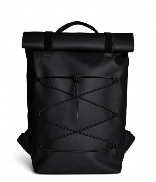 Rains  Velcro Rolltop Backpack Black (1)