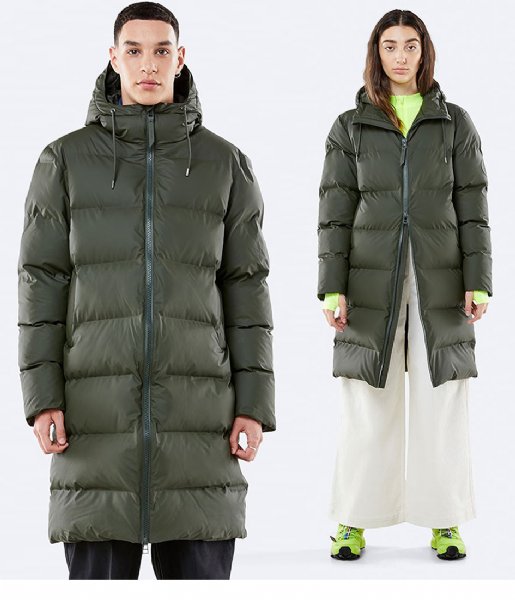 zuur Lot achter Rains Winterjas Long Puffer Jacket green (03) | The Little Green Bag