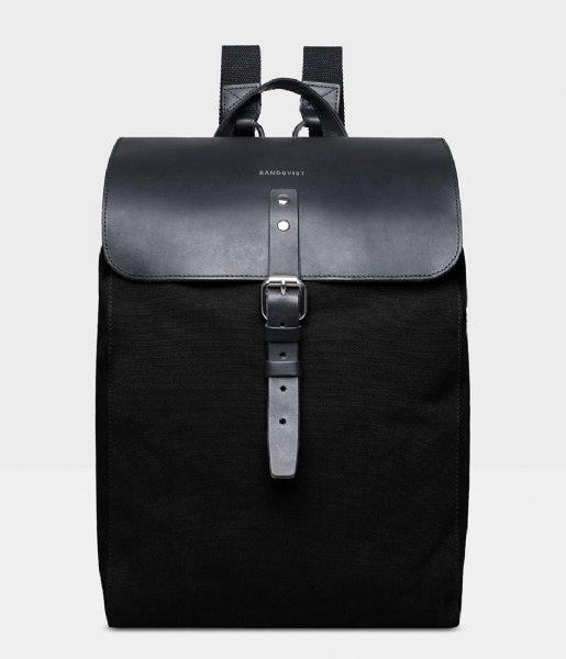 Sandqvist Laptop rugzak Alva 13 Inch black with black leather (503) Sandqvist Laptop rugzak Alva 13 Inch black with black leather (503)