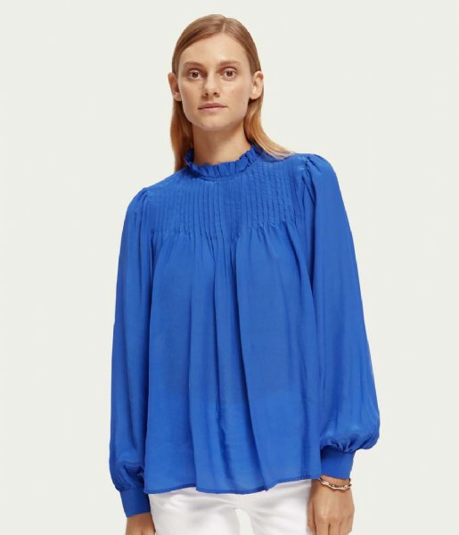 Scotch and Soda  Pintuck Blouse With Ruffle Collar Bright Blue (0661)