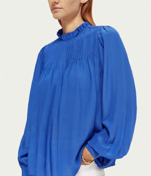 Scotch and Soda  Pintuck Blouse With Ruffle Collar Bright Blue (0661)