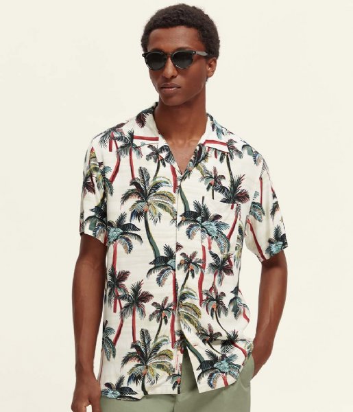 Scotch and Soda  Short Sleeved Printed Camp Shirt Offwhite Palmtrees Aop (5732)