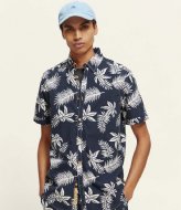 Scotch and Soda Printed and Washed Short Sleeve Poplin Shirt Navy Leaf (5818)