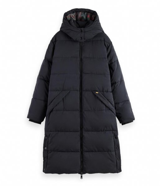 Scotch and Soda  Water Repellent Longer Length Puffer Coat Evening Black (6647)