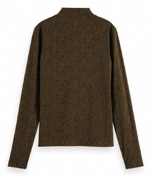 Scotch and Soda  All Over Printed Mockneck Long Sleeved Shirt Leopard Spot Green (6670)