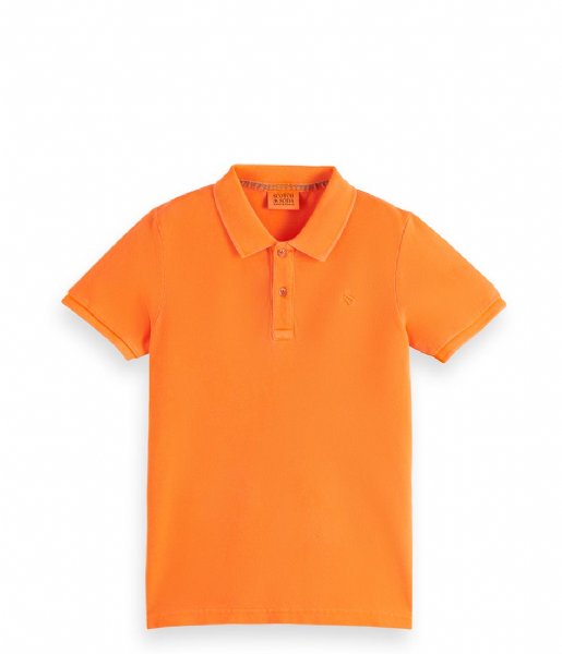 Scotch and Soda  Garment Dyed Short Sleeved Pique Polo Neon Peach (1662)