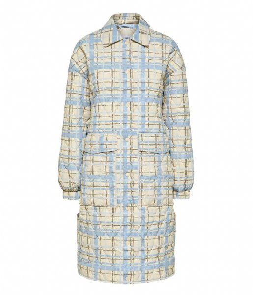 Selected Femme  Mia Quilted Coat Sandshell AOP Check(#D8CCBB)