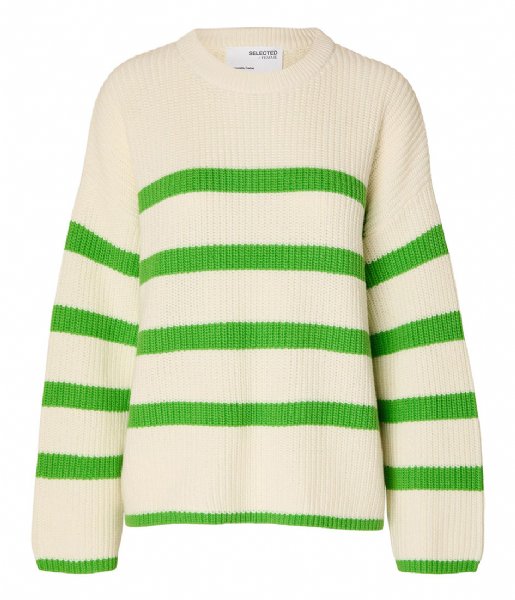 Selected Femme  Bloomie Ls Knit O-Neck Snow White CLASSIC GREEN (4386446)