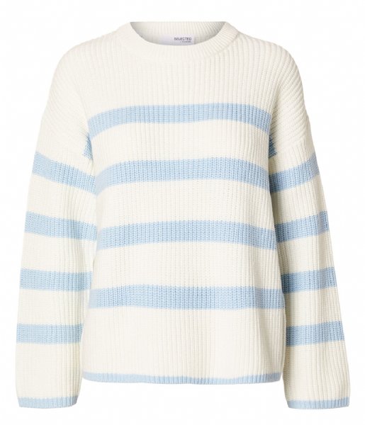 Selected Femme  Bloomie Ls Knit O-Neck Snow White CASHMERE BLUE (4481074)