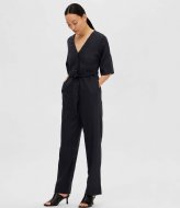 Selected Femme Slfviva 2/4 Long Linen Jumpsuit Black