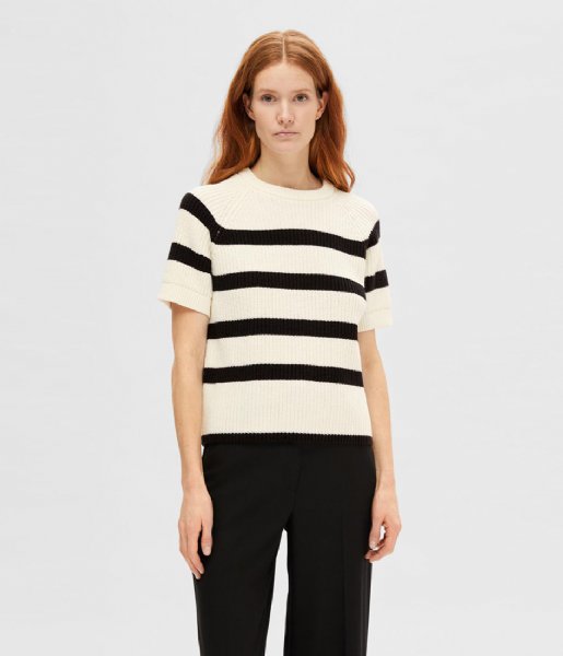 Selected Femme  Bloomie Ss Knit O-Neck Snow White BLACK (4461702)