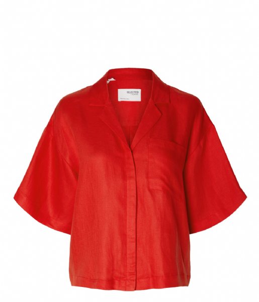 Selected Femme  Lyra 2/4 Boxy Revers Linen Shirt B Flame Scarlet (4431315)